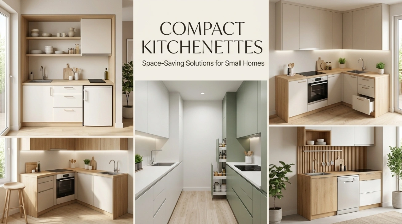 Compact kitchenettes and space-saving kitchen units for studio apartments and small homes