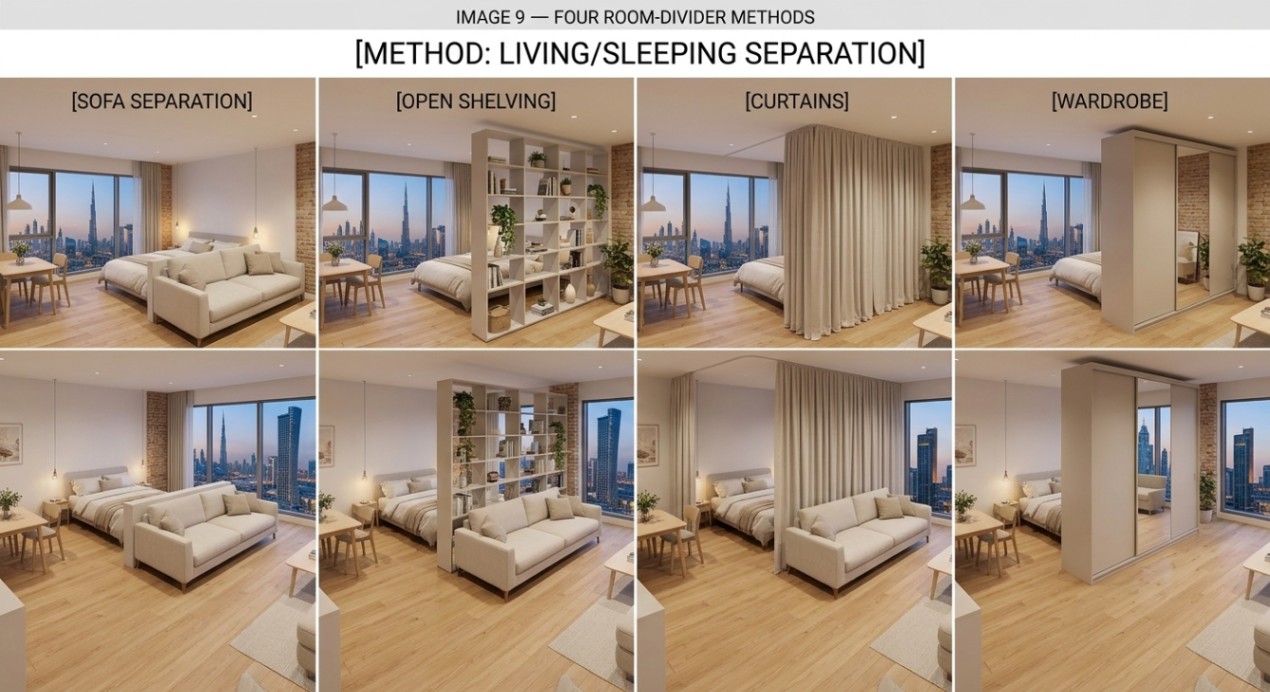 ways to separate sleeping and living areas in a studio apartment