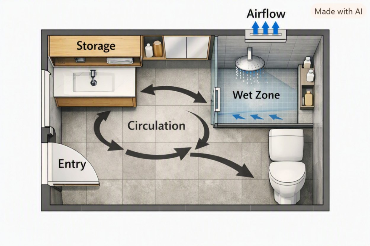 Five-point compact bathroom layout check