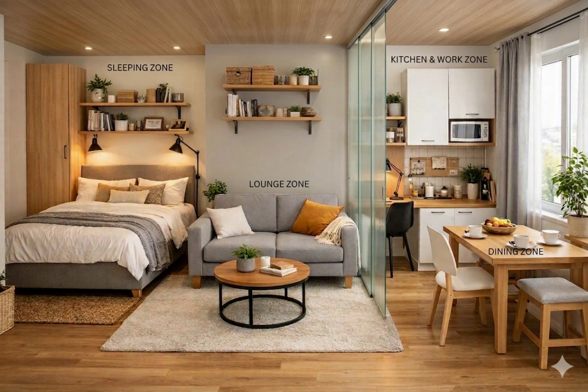 studio apartment living space ideas