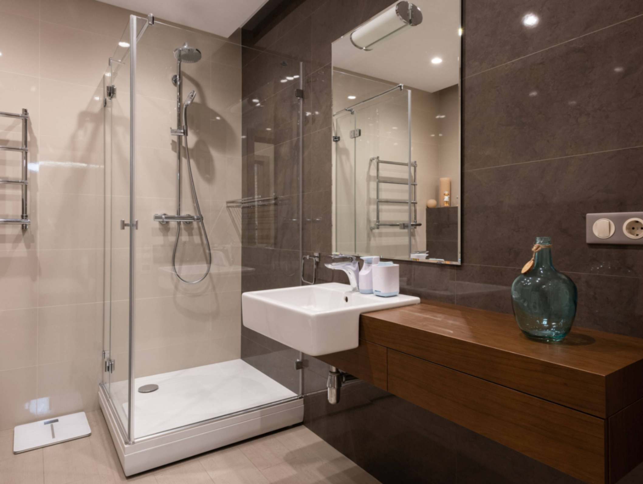 Floating vanity with visible floor underneath