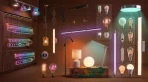 Slim lighting fixtures for studio apartments, including kitchenette, bedroom, living room, home office, and entryway lights