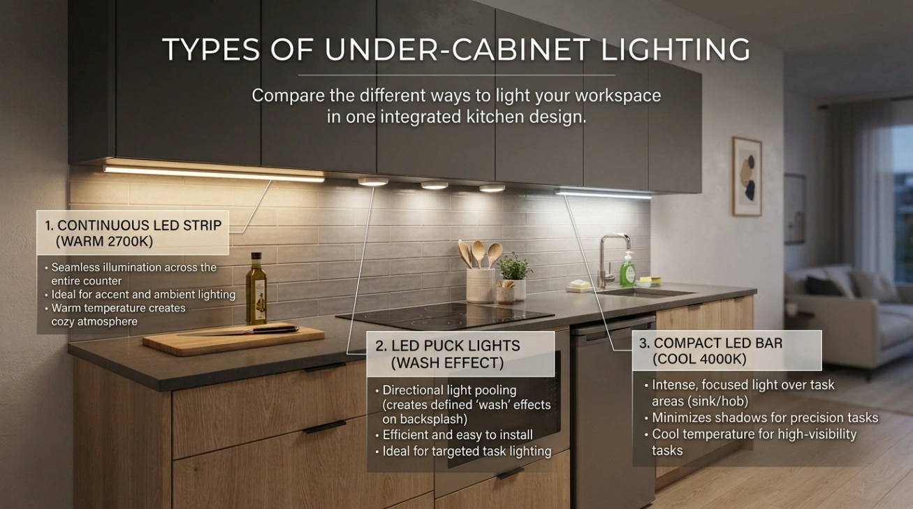 Under-cabinet lighting ideas for a compact studio kitchenette